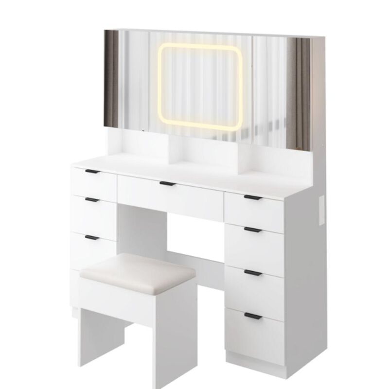 Large Vanity Table Set – Elegant Makeup Desk with Mirror, Lights, and Ample Storage Space