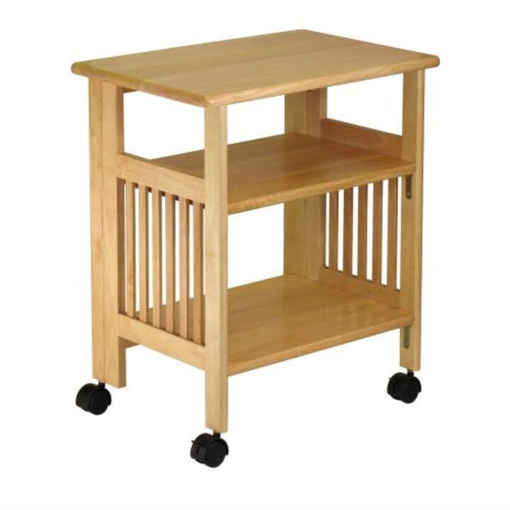 QuikFurn 3-Shelf Folding Wood Printer Stand Cart in Natural with Lockable Casters