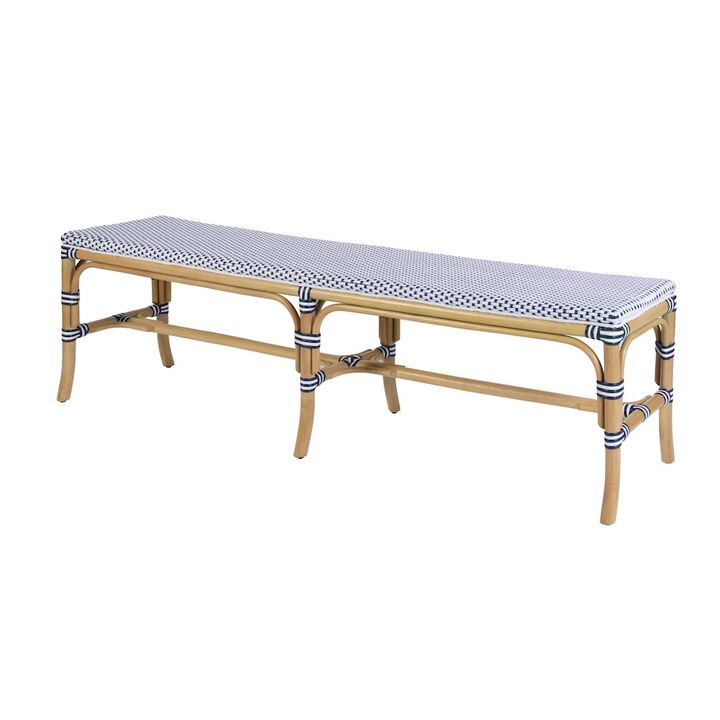 Butler Specialty Laguna 66.5 in. W Rectangular Rattan Backless Accent Bench, White and Navy