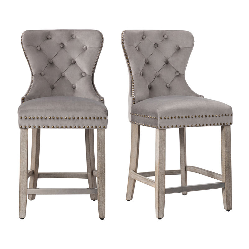 WestinTrends 24" Tufted Velvet Counter Stool (Set of 2)