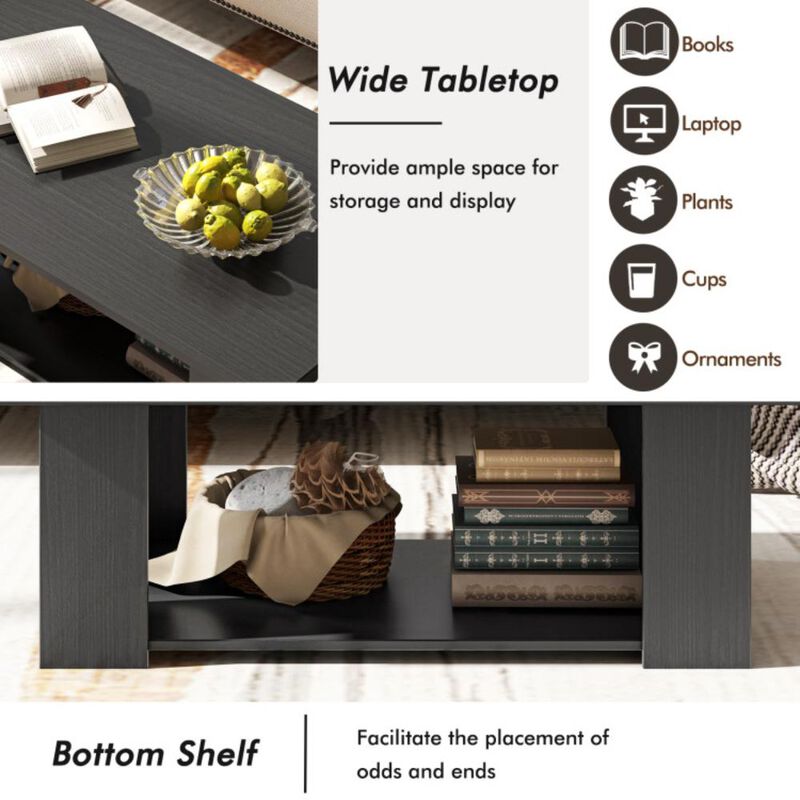 Hivvago Large 41 Inch 2-tier Wooden Modern Coffee Table with Storage Shelf