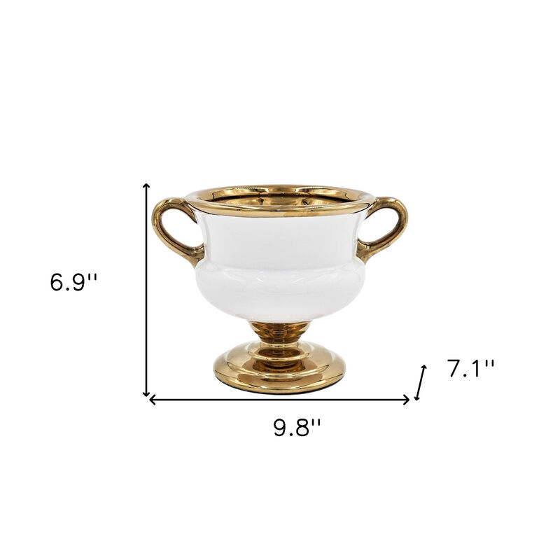 HomeRoots 7" White And Gold Ceramic Amphora Urn image number 6