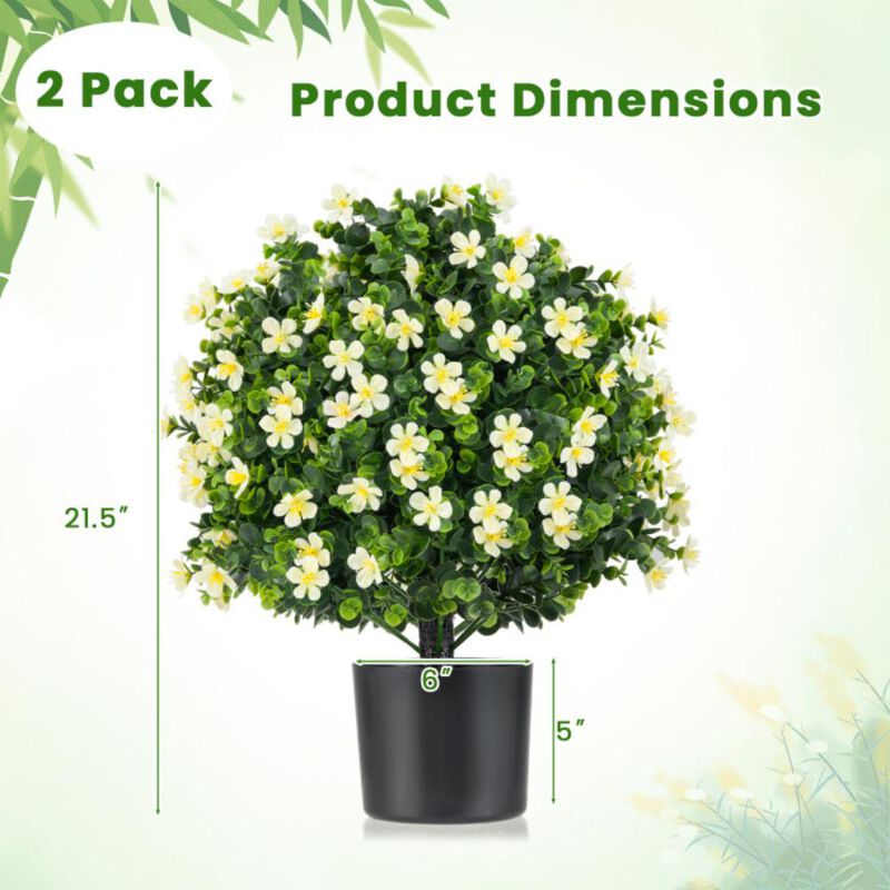 Hivvago 2 Pack Artificial Boxwood Topiary Ball Tree Faux Shrub Bushes with Flowers