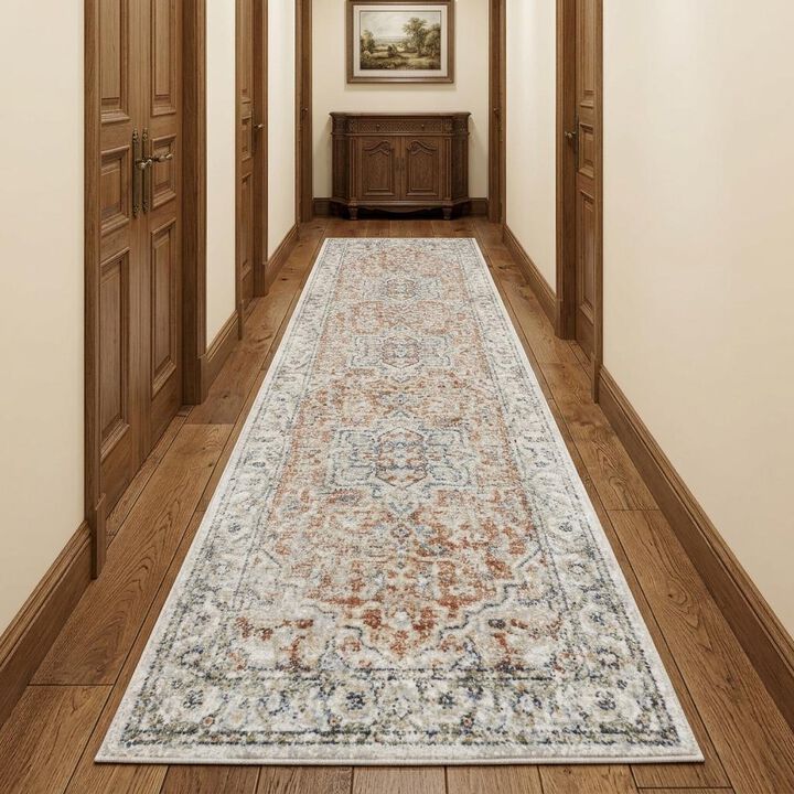 HomeRoots 10' Gold and Ivory Oriental Power Loom Washable Runner Rug