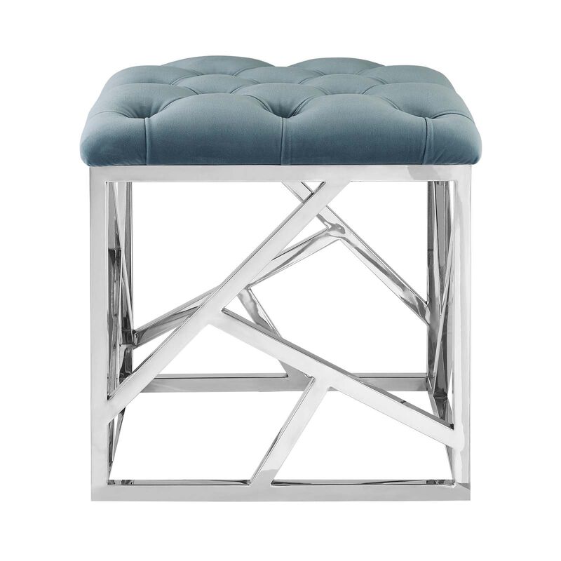 Modway Intersperse Tufted Modern Ottoman With Silver Stainless Steel Geometric Frame In Sea Blue image number 2