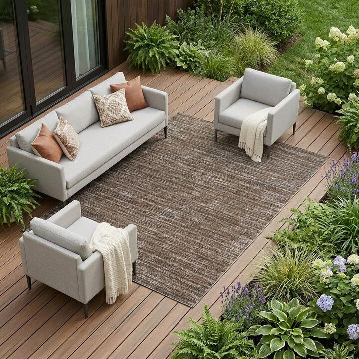 HomeRoots Striped Stain Resistant Indoor Outdoor Area Rug