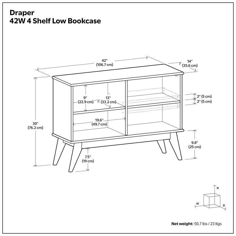Simpli Home Draper Low 4 Shelf Bookcase image number 2