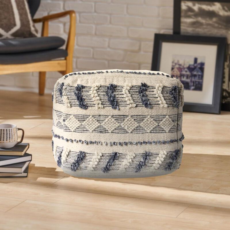 Hivvago 18 Inch Blue Striped Pouf Ottoman