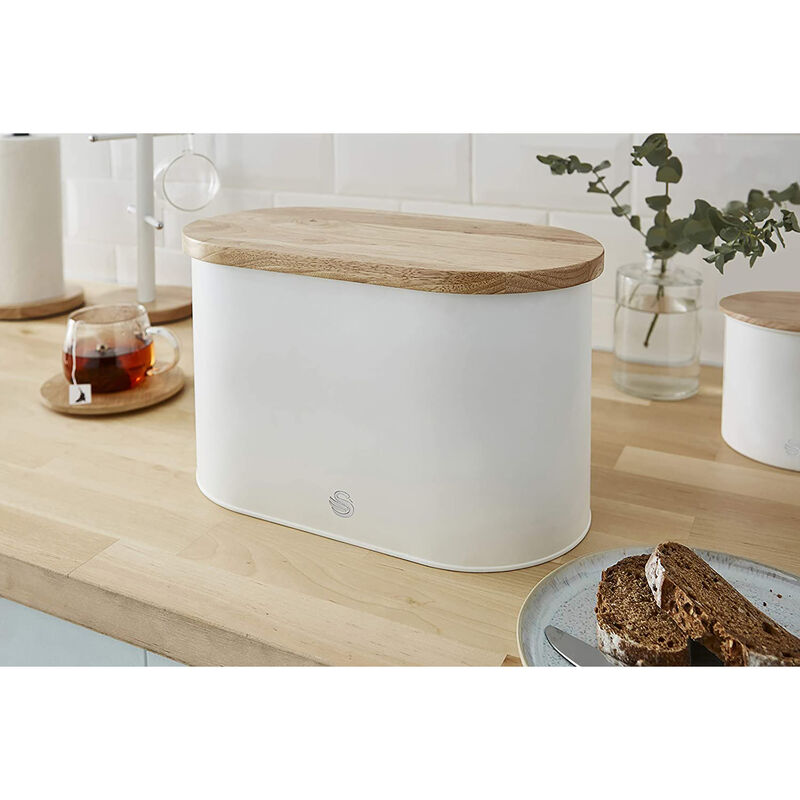 Swan - Nordic Collection Bread Bin with Bamboo Lid, 15cm x 15cm x 35cm