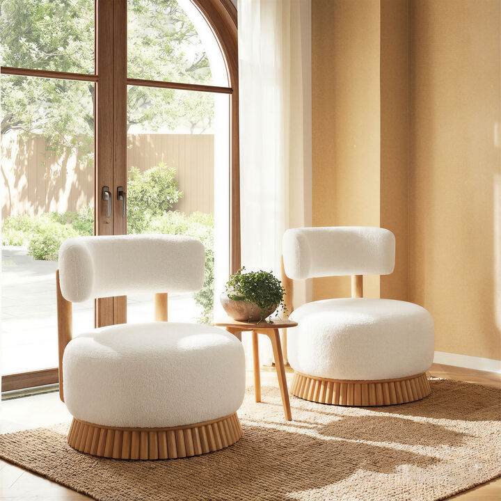 Whisen 2pcs  Cozy Farmhouse Accent Chair with Thatch-Style Wooden Base, Upholstered Armless Seat for Living Room or Bedroom