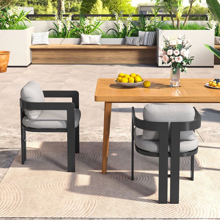 Set of 2 Patio Outdoor Aluminum Dining Chair With Cushion