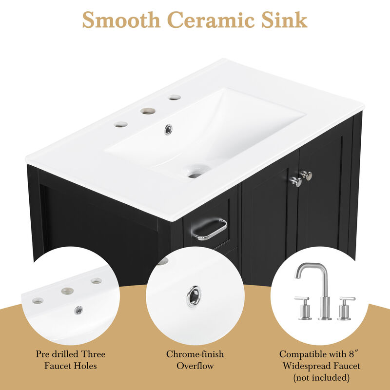 Merax Bathroom Storage Cabinet with Ceramic Basin, 2 Drawers & Door Cabinet image number 7