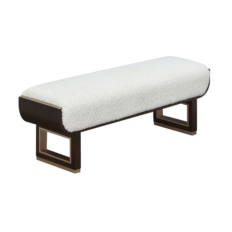 Michael Amini West Kensington Accent Bench - Cream Puff/Medium Espresso
