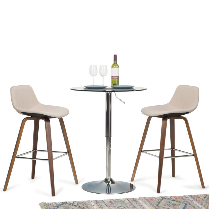 Randolph Mid-Century Modern 28 inch Bentwood Counter/ Bar Height Stool (Set of 2) in Natural Linen Look Fabric