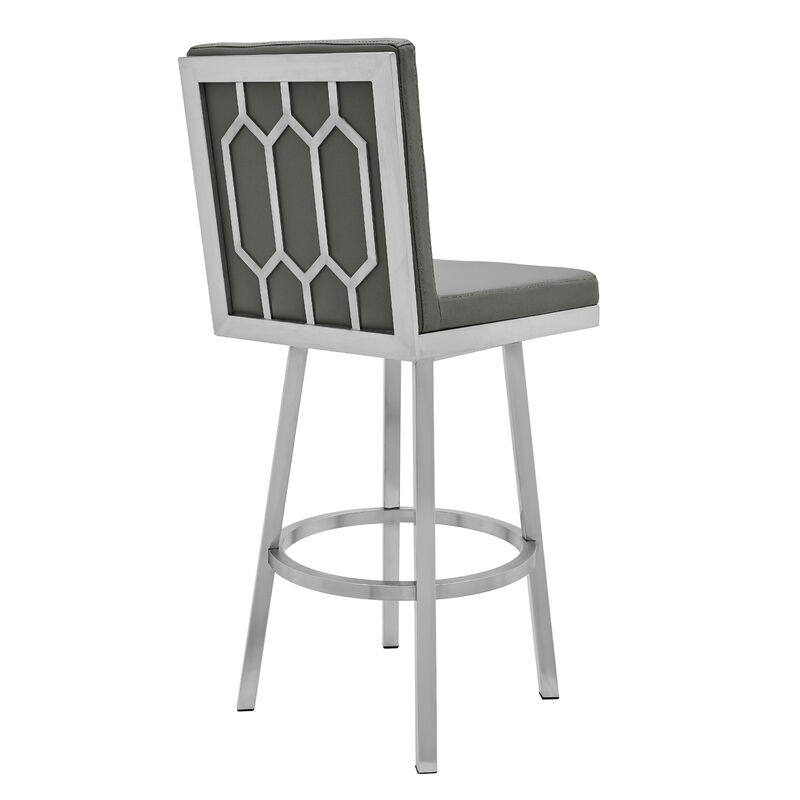 Gem Swivel Modern Metal and Gray Faux Leather Bar and Counter Stool