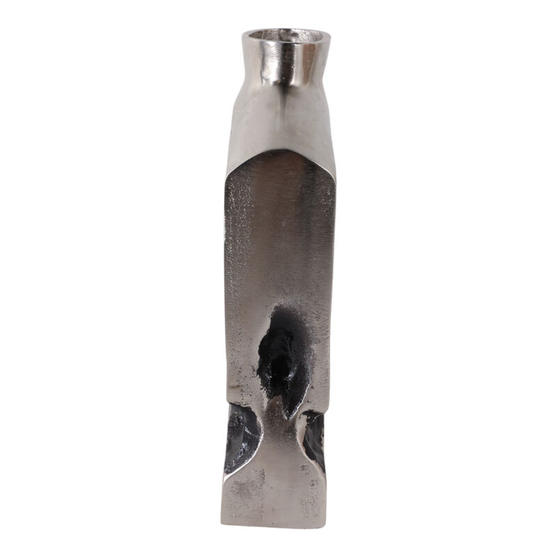 10x8" Carved Middle Metal Vase, Silver/ Black image number 2