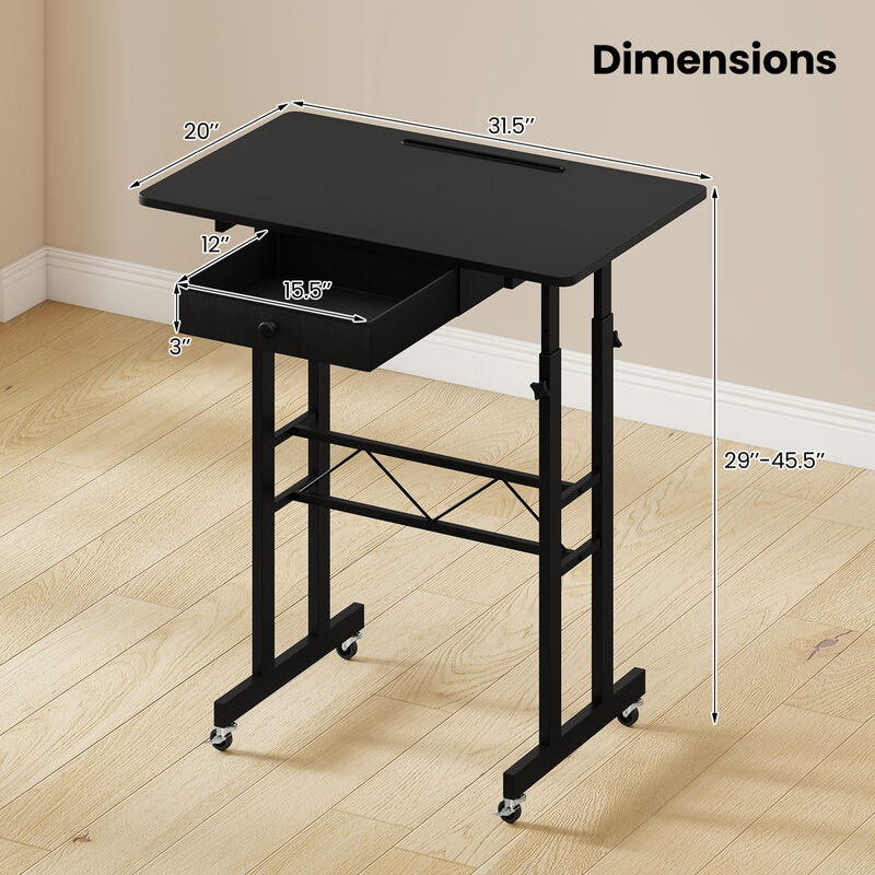 Adjustable Rolling Laptop Desk with Tablet Stand and Drawer image number 2