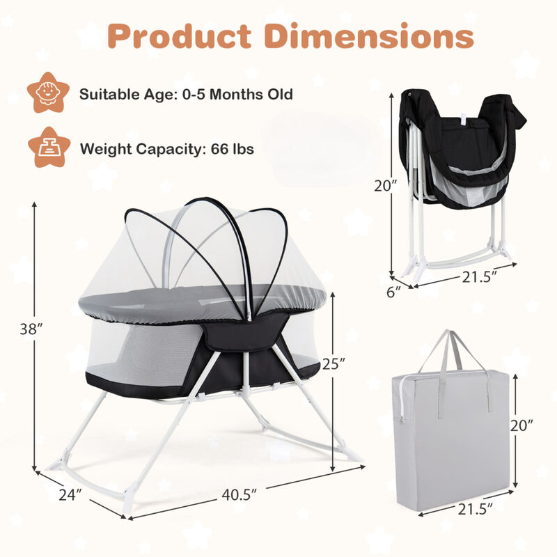2 in 1 Baby Bedside Sleeper Bassinet with Rocking Motion and Breathable Mesh for Nursery image number 2