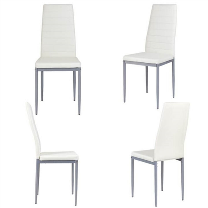 Set of 4 Modern High Back PVC Leather Dining Chairs with Metal Legs