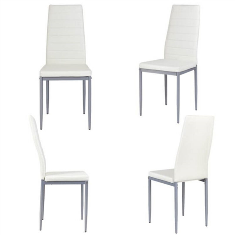 Set of 4 Modern High Back PVC Leather Dining Chairs with Metal Legs