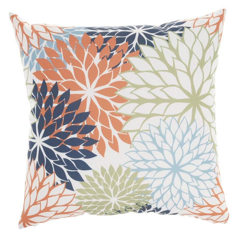 HomeRoots 20" Orange Green and Blue Floral Indoor Outdoor Throw Pillow image number 0