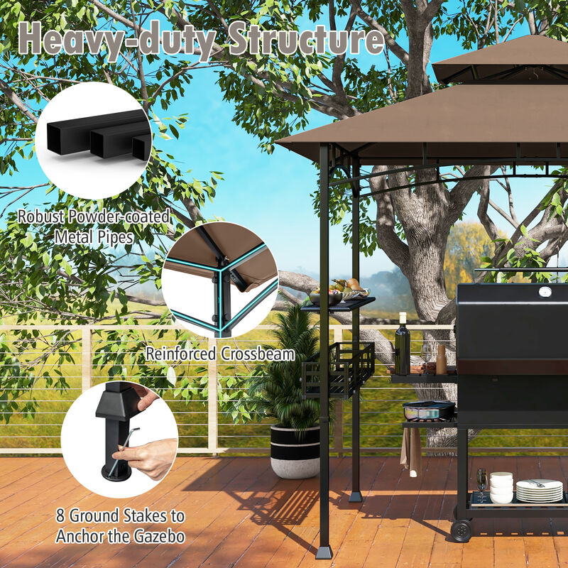 Outdoor Grill Gazebo with 2 Side Shelves and 10 Hooks