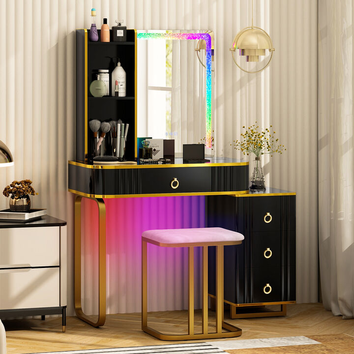 Vanity Table Set with RGB LED Lights and Wireless Charging Station