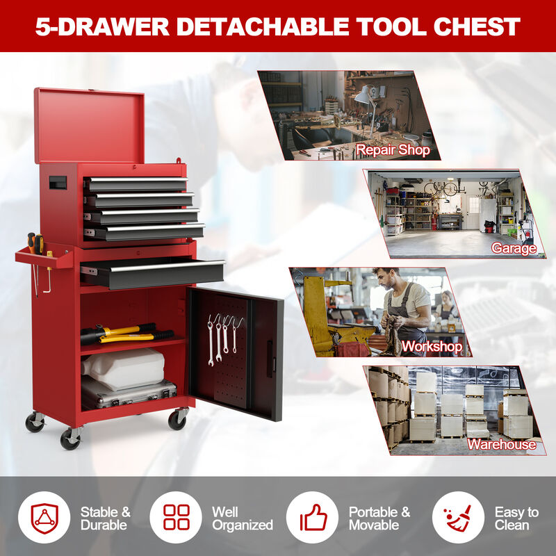 2-in-1 Tool Chest with Locking Drawers and Casters &ndash; Garage & Workshop Storage
