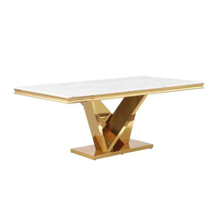Best Master Furniture Blythe Stone Marble Laminate Gold Rectangle Dining Table
