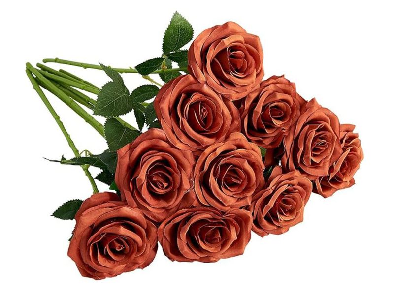 10 Piece Orange Artificial Rose Flower Stems Wedding Centerpiece Decor image number 0