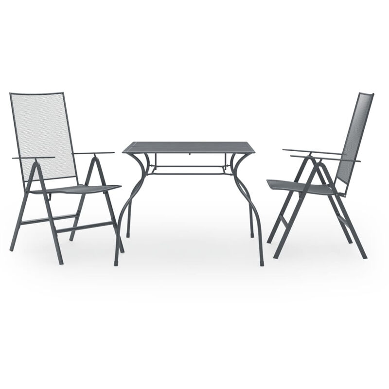 3pc Outdoor Breakfast Table Set with 2 Chairs, Square, Gray Steel - Benzara