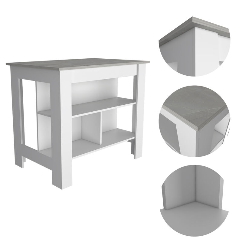 Streamdale Cala Kitchen Island, Four Legs, Three Shelves - White Ibiza Marble image number 2