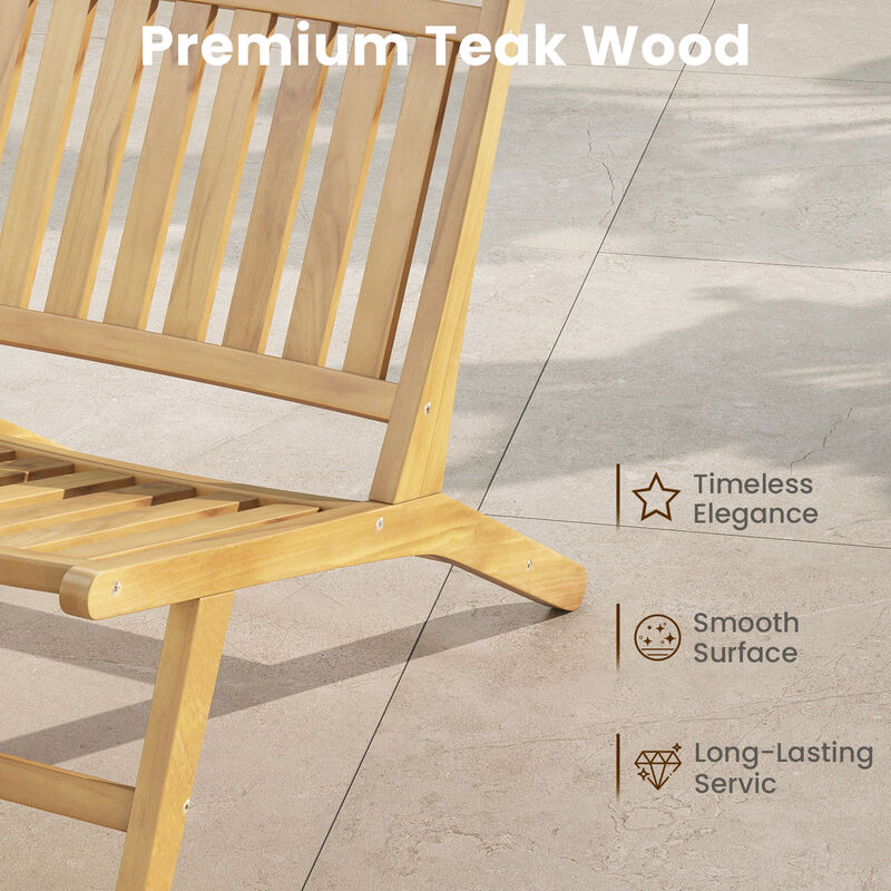 Outdoor Reclining Chair with Teak Wood Frame and Comfortable Backrest