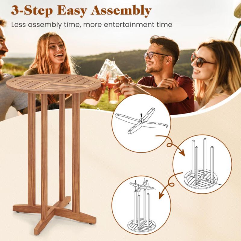 Hivvago Outdoor Acacia Wood Bar Table with Slatted Table Top