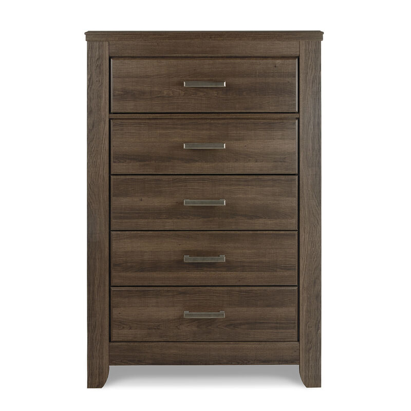 Rye Tall Dresser Chest, 5 Drawers, Modern Classic Laminate Dark Brown - Benzara