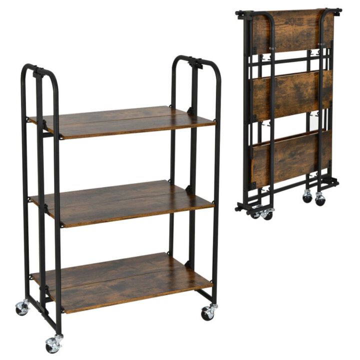 Foldable Rolling Cart with Storage Shelves for Kitchen-3-Tier
