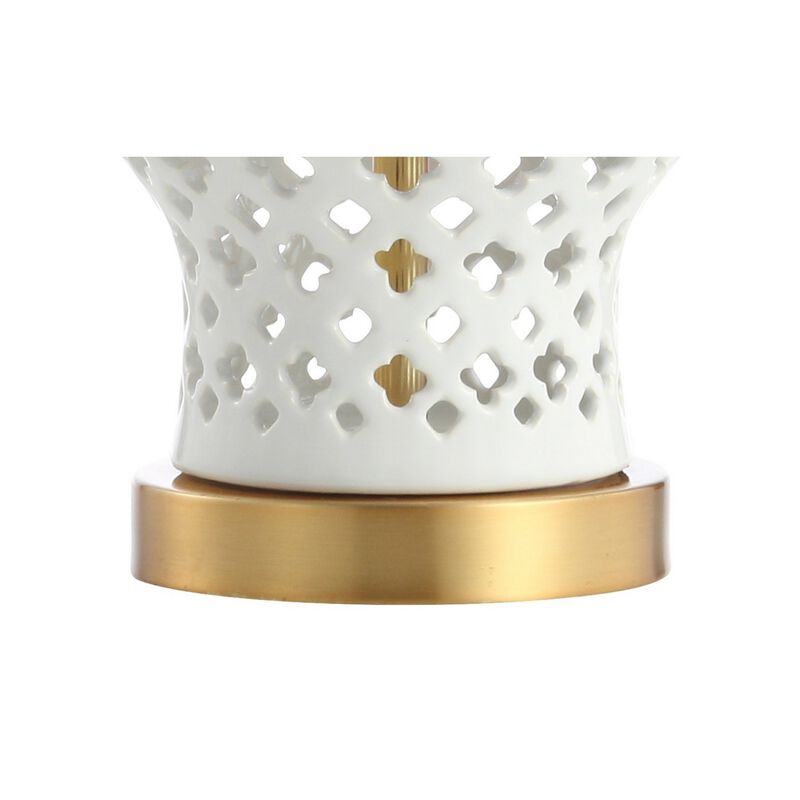Quatrefoil Pierced Ginger Jar Ceramic/Metal LED Table Lamp