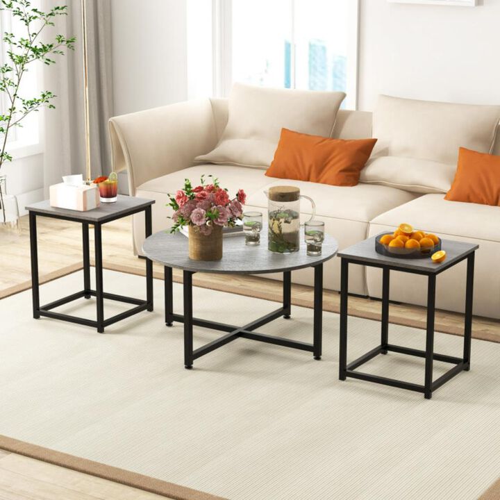 Hivvago 3-Piece Coffee Table Set Round Coffee Table and 2PCS Square End Tables