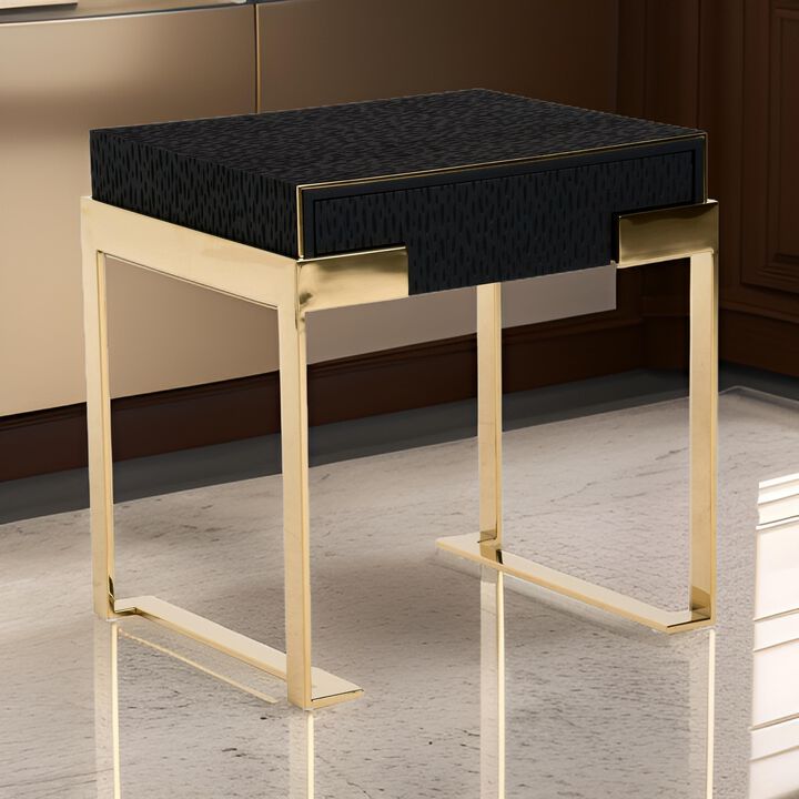 Cid Ruth 25 Inch Nightstand, Square Wenge Top, Polished Gold Steel Legs - Benzara