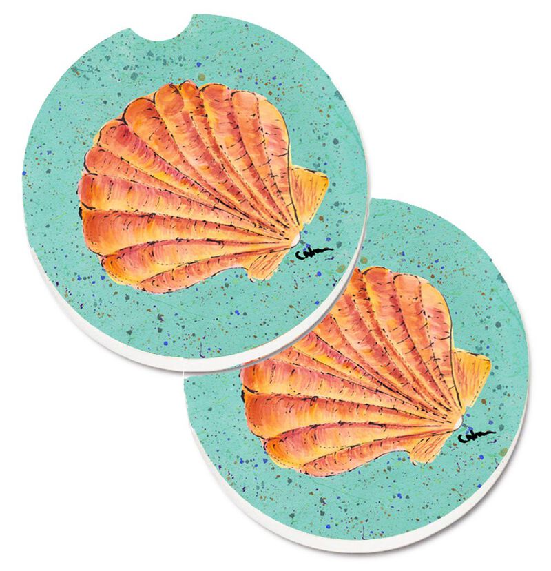 Caroline's Treasures Shells Set of 2 Cup Holder Car Coasters 8523CARC, 2.56, Multicolor