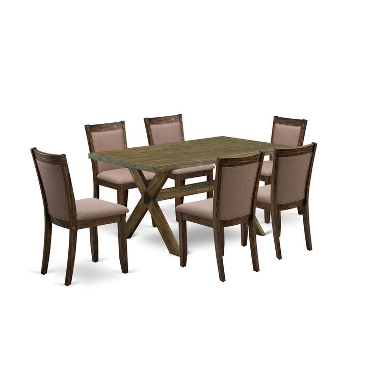 X776MZ748-7 - 7-Pc Modern Dining Table Set - 6 Dining Chairs and 1 Wooden Dining Table (Distressed Jacobean Finish)
