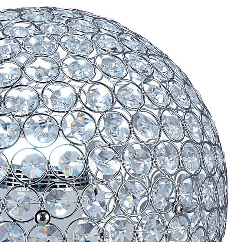 Hazel 13 Inch Table Lamp, Crystal, LED Globe Shade, Metal, Clear Finish - Benzara