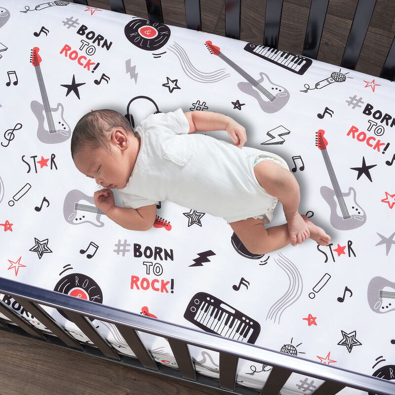 Lambs & Ivy Rock Star Musical Instruments 100% Cotton Fitted Crib Sheet - White
