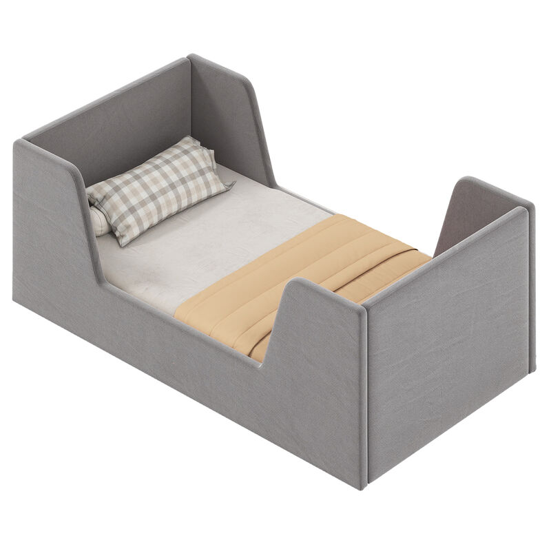 Velvet Upholstered Toddler Bed Frame with Protective Safety Rails image number 3