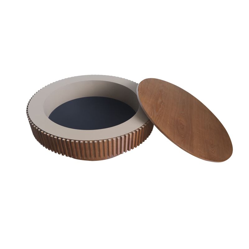 Round coffee table with storage Solid wood veneer and MDF coffee table with fluted base Modern accent coffee table for living room image number 5