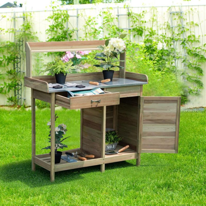 Hivvago Outdoor Garden Wooden Work Station Potting Bench