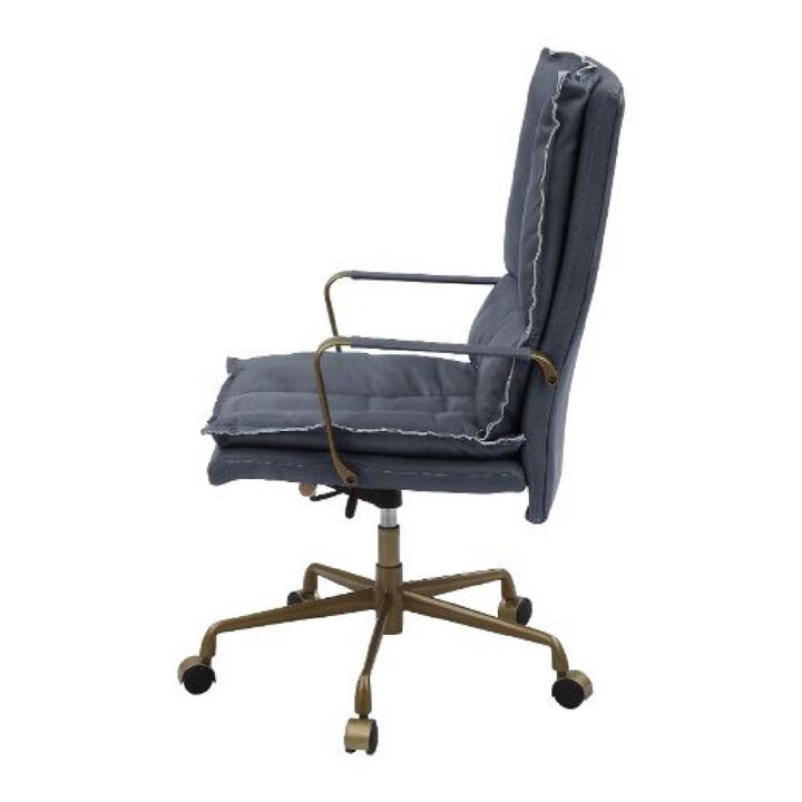 Office Chair with Leatherette Seat and Tufted Details, Gray-Benzara