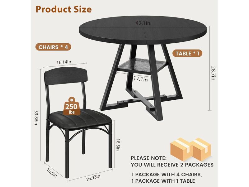 Dining Set &ndash; 5‑Piece Black Round Pedestal Table with 4 Chairs, 42" Space‑Saving Design image number 2