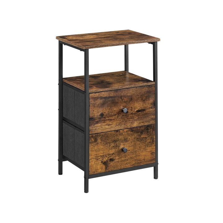 Tall Nightstand with 2 Fabric Drawers and Shelf – Space-Saving Storage Table for Living Room or Apartment