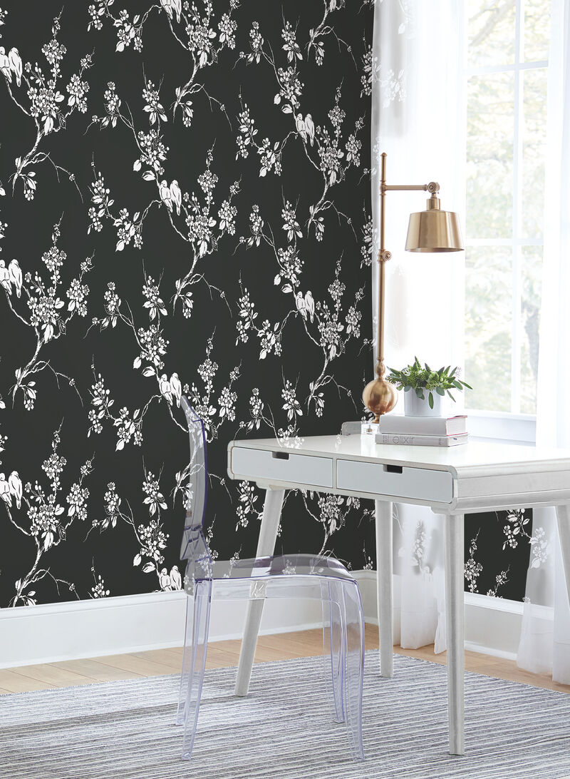 Imperial Blossoms Branch Black & White Wallpaper image number 1